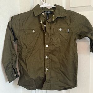 Kids DKNY Olive Green Girls Casual Button Down Toddler Shirt Sz Sm NWT